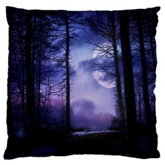 Moonlit A Forest At Night With A Full Moon Large Cushion Case (two Sides) by Proyonanggan