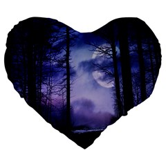 Moonlit A Forest At Night With A Full Moon Large 19  Premium Heart Shape Cushions by Proyonanggan