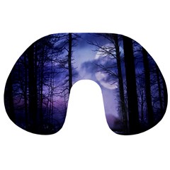 Moonlit A Forest At Night With A Full Moon Travel Neck Pillow by Proyonanggan