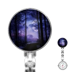 Moonlit A Forest At Night With A Full Moon Stainless Steel Nurses Watch by Proyonanggan