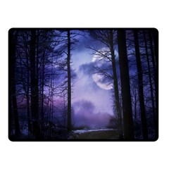 Moonlit A Forest At Night With A Full Moon Two Sides Fleece Blanket (small) by Proyonanggan