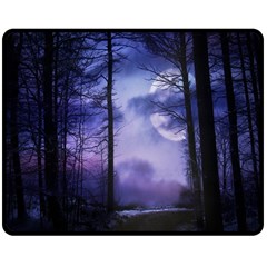 Moonlit A Forest At Night With A Full Moon Two Sides Fleece Blanket (medium) by Proyonanggan