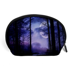 Moonlit A Forest At Night With A Full Moon Accessory Pouch (large) by Proyonanggan