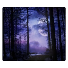 Moonlit A Forest At Night With A Full Moon Two Sides Premium Plush Fleece Blanket (small) by Proyonanggan