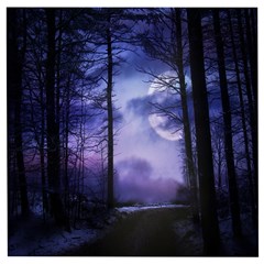 Moonlit A Forest At Night With A Full Moon Wooden Puzzle Square