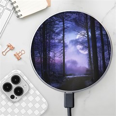 Moonlit A Forest At Night With A Full Moon Wireless Fast Charger(white) by Proyonanggan