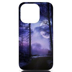 Moonlit A Forest At Night With A Full Moon Iphone 14 Pro Black Uv Print Case by Proyonanggan