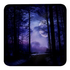 Moonlit A Forest At Night With A Full Moon Square Glass Fridge Magnet (4 Pack) by Proyonanggan