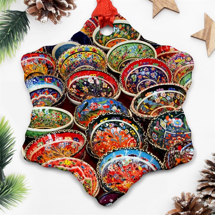 Art Background Bowl Ceramic Color Snowflake Ornament (Two Sides)