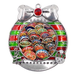 Art Background Bowl Ceramic Color Metal X mas Ribbon With Red Crystal Round Ornament