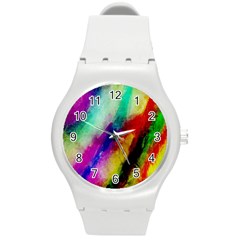 Colorful Abstract Paint Splats Background Round Plastic Sport Watch (m)