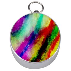 Colorful Abstract Paint Splats Background Silver Compasses