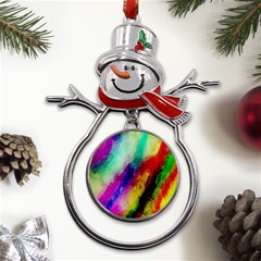 Colorful Abstract Paint Splats Background Metal Snowman Ornament by Proyonanggan