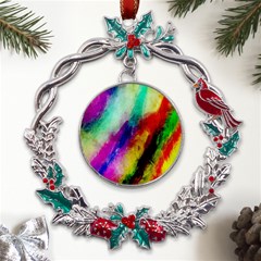 Colorful Abstract Paint Splats Background Metal X mas Wreath Holly Leaf Ornament by Proyonanggan