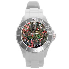 Colorful Abstract Background Round Plastic Sport Watch (l) by Proyonanggan