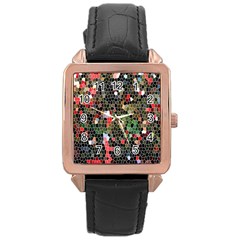 Colorful Abstract Background Rose Gold Leather Watch 