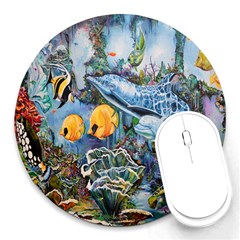 Colorful Aquatic Life Wall Mural Round Mousepad by Proyonanggan