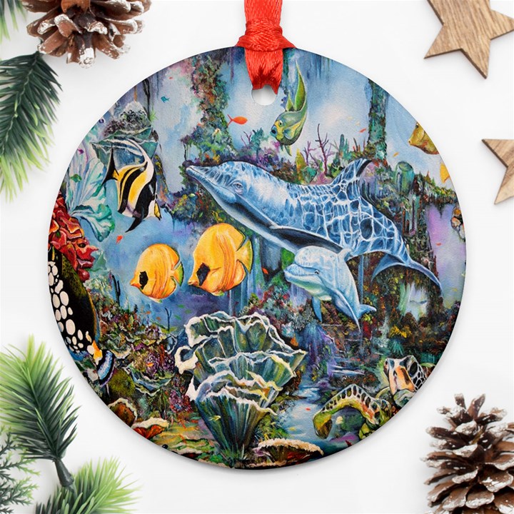 Colorful Aquatic Life Wall Mural Ornament (Round)