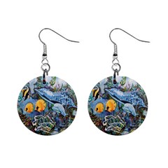 Colorful Aquatic Life Wall Mural Mini Button Earrings by Proyonanggan