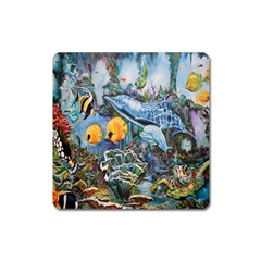 Colorful Aquatic Life Wall Mural Square Magnet by Proyonanggan