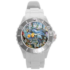 Colorful Aquatic Life Wall Mural Round Plastic Sport Watch (l) by Proyonanggan