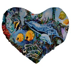 Colorful Aquatic Life Wall Mural Large 19  Premium Flano Heart Shape Cushions by Proyonanggan