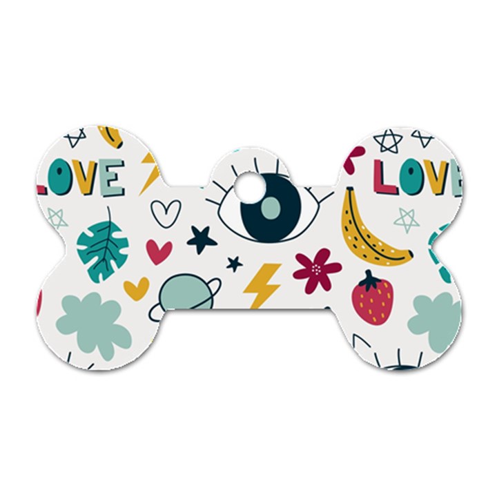 Love Pattern Dog Tag Bone (Two Sides)