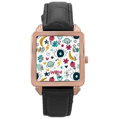 Love Pattern Rose Gold Leather Watch 