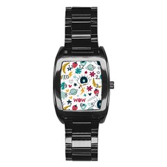 Love Pattern Stainless Steel Barrel Watch