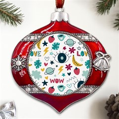 Love Pattern Metal Snowflake And Bell Red Ornament