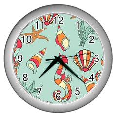 Seahorse Seashell Starfish Shell Wall Clock (Silver)