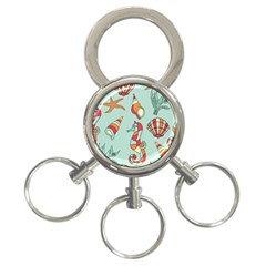 Seahorse Seashell Starfish Shell 3-Ring Key Chain