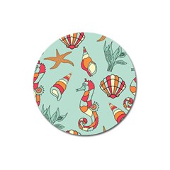 Seahorse Seashell Starfish Shell Magnet 3  (Round)