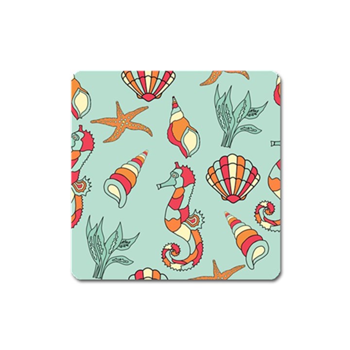 Seahorse Seashell Starfish Shell Square Magnet