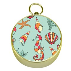 Seahorse Seashell Starfish Shell Gold Compasses