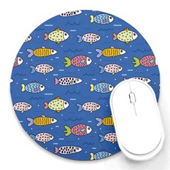 Sea Fish Blue Submarine Animal Round Mousepad by Proyonanggan