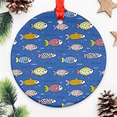 Sea Fish Blue Submarine Animal Ornament (round) by Proyonanggan