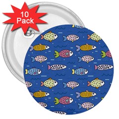 Sea Fish Blue Submarine Animal 3  Buttons (10 Pack)  by Proyonanggan