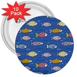 Sea Fish Blue Submarine Animal 3  Buttons (10 pack)  Front