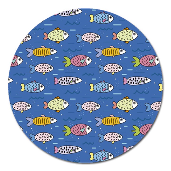 Sea Fish Blue Submarine Animal Magnet 5  (Round)