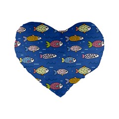 Sea Fish Blue Submarine Animal Standard 16  Premium Heart Shape Cushions