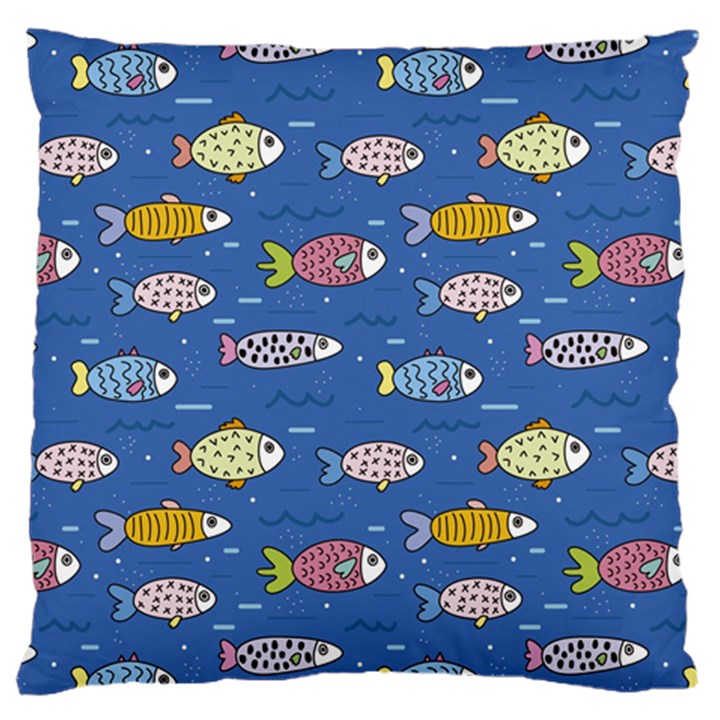 Sea Fish Blue Submarine Animal Large Premium Plush Fleece Cushion Case (One Side)