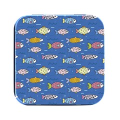 Sea Fish Blue Submarine Animal Square Metal Box (black)