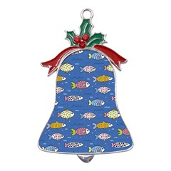 Sea Fish Blue Submarine Animal Metal Holly Leaf Bell Ornament by Proyonanggan