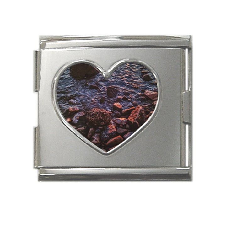 Twilight Treasures: Rocky Beachscape  Mega Link Heart Italian Charm (18mm)