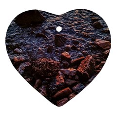 Twilight Treasures: Rocky Beachscape  Heart Ornament (two Sides) by dflcprintsclothing