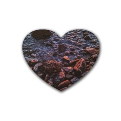 Twilight Treasures: Rocky Beachscape  Rubber Coaster (heart) by dflcprintsclothing