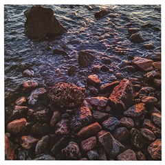 Twilight Treasures: Rocky Beachscape  Wooden Puzzle Square by dflcprintsclothing