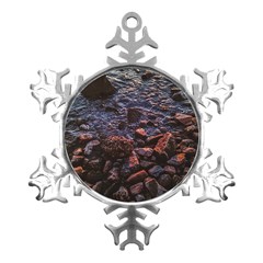 Twilight Treasures: Rocky Beachscape  Metal Small Snowflake Ornament by dflcprintsclothing