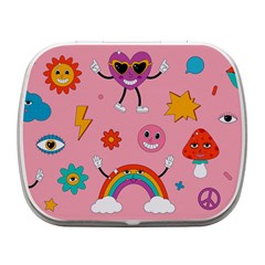 Cute Characters In Psychedelic 70s Style  Hippie, Psychedelic Droove, Retro  Small Metal Box (white) by Giving